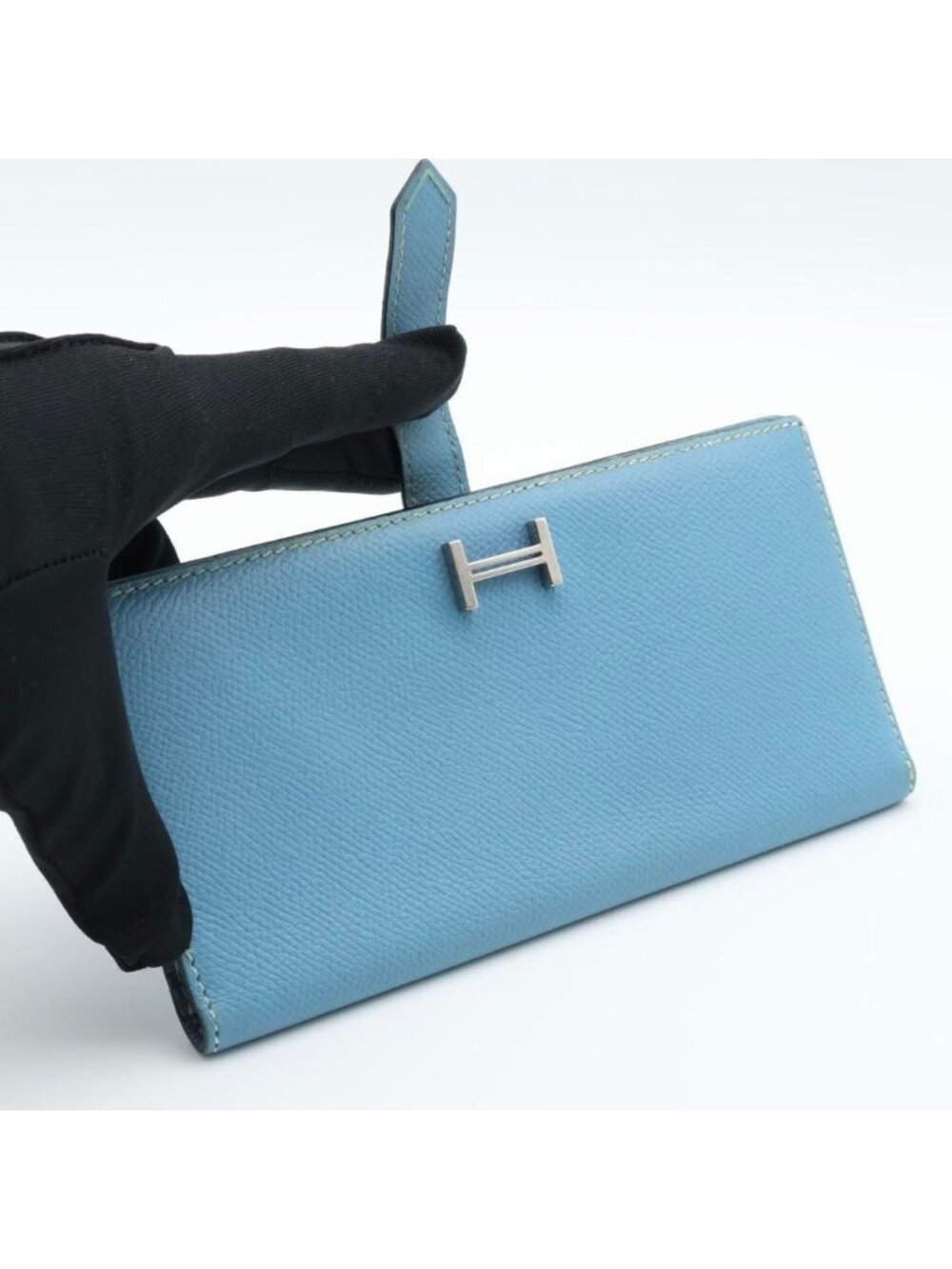 Hermes Bearn Classic Blue Jean Silver Wallet - Picture 2 of 10